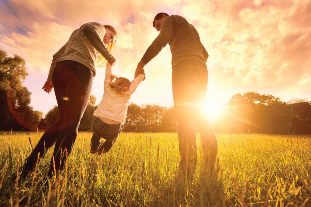 family in a field